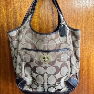 Coach Brown and Black Signature Shoulder Bag
